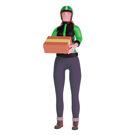 Repartidora trayendo un paquete grande  3D Icon