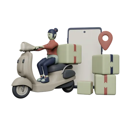 Repartidor De Personajes 3 D En Ilustracion De Bicicleta Scooter 3D Illustration