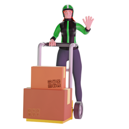 Repartidora y carrito cargado con cajas de cartón  3D Icon