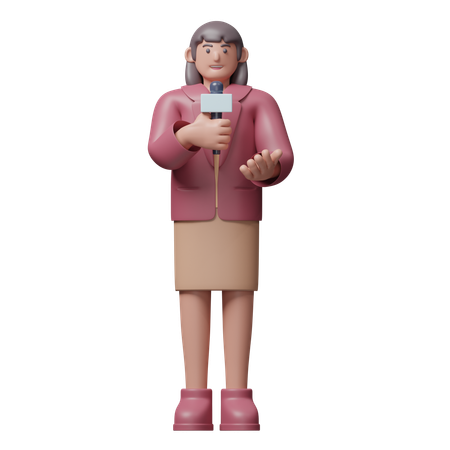 Reporter With Microphone  3D Illustration