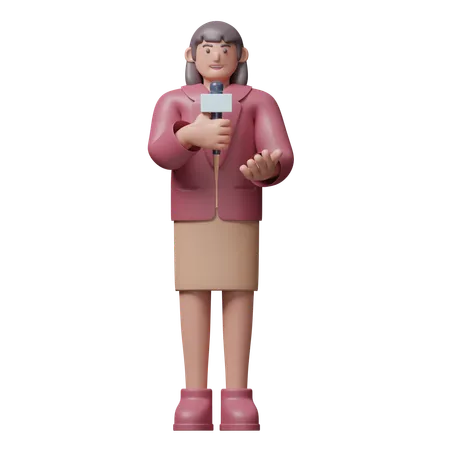 Reporter With Microphone  3D Illustration