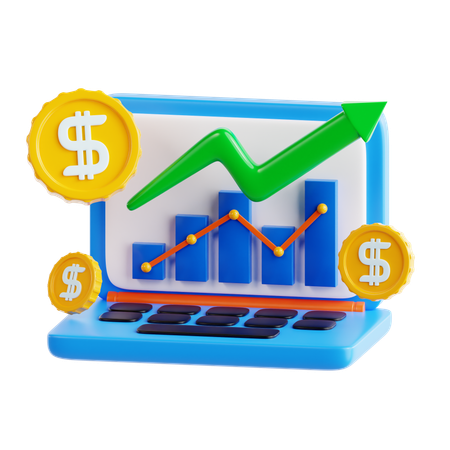 Representação do crescimento financeiro com gráficos e moedas  3D Icon