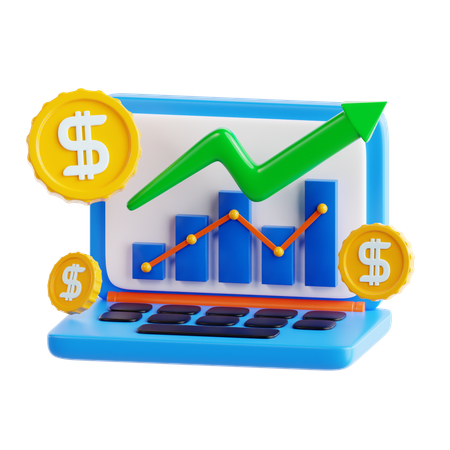 Représentation de la croissance financière avec des graphiques et des pièces  3D Icon