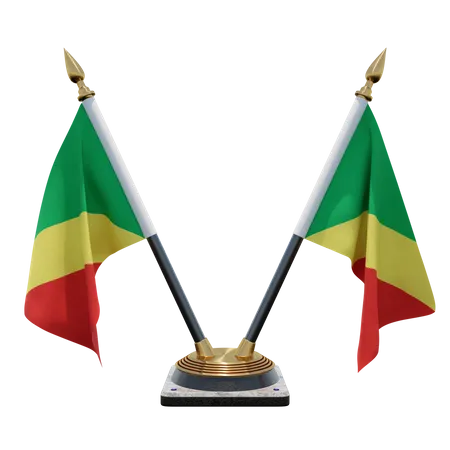 Republic of Congo Double Desk Flag Stand  3D Flag