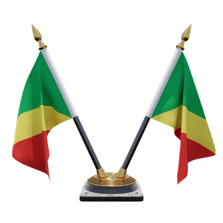 Republic of Congo Double Desk Flag Stand  3D Illustration