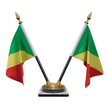 Republic of Congo Double Desk Flag Stand  3D Illustration