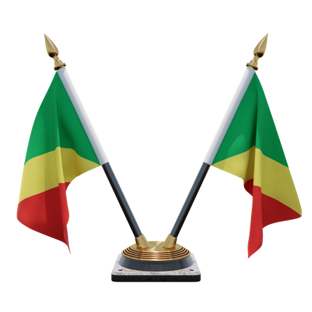 Republik Kongo Doppelter (V) Tischflaggenständer  3D Icon