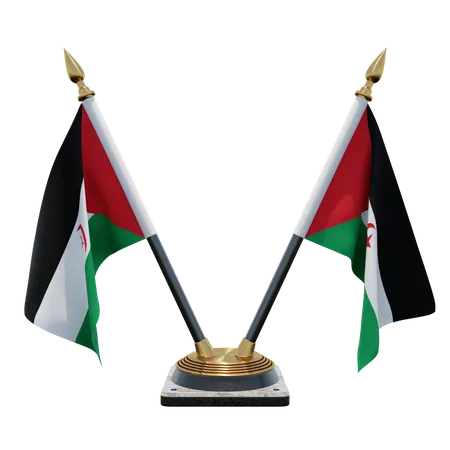 Support de drapeau de bureau double (V) de la République arabe sahraouie démocratique  3D Icon