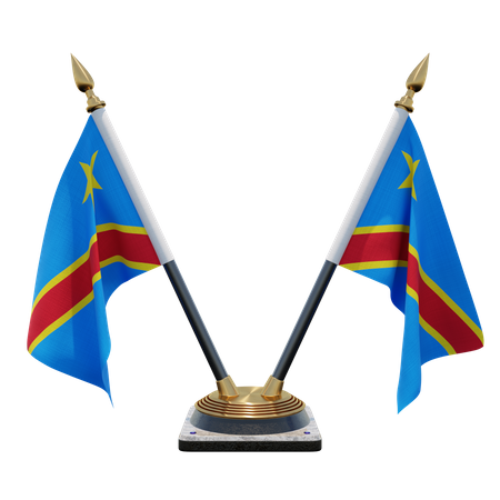 Support de drapeau de bureau double (V) de la République démocratique du Congo  3D Icon