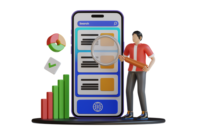 Research On Mobile Seo  3D Illustration