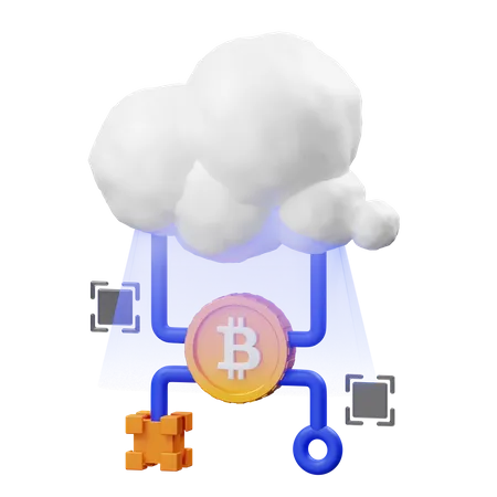 Réseau cloud Bitcoin  3D Illustration