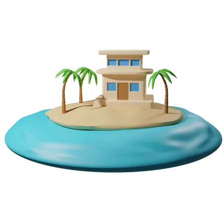 Resort on beach 3D Icon