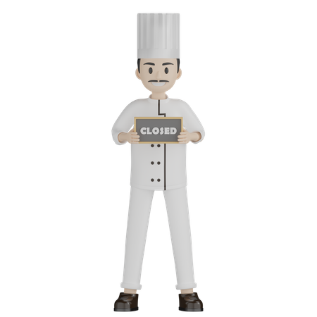 Restaurant Chef Holding Close Board  3D Illustration