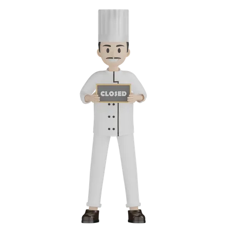 Restaurant Chef Holding Close Board  3D Illustration