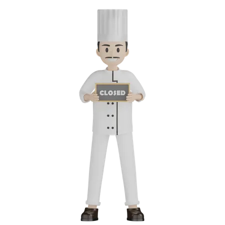 Restaurant Chef Holding Close Board 3D Illustration