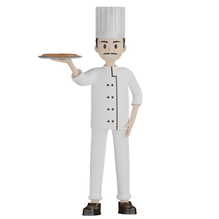Restaurant Chef Holding Pizza  3D Icon