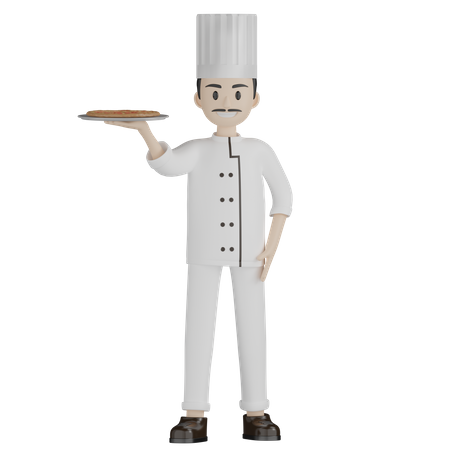 Restaurant Chef Holding Pizza 3D Illustration