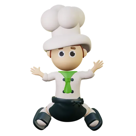 Restaurant chef jumping  3D Illustration