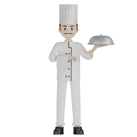 Chef de restaurant servant de la nourriture  3D Illustration