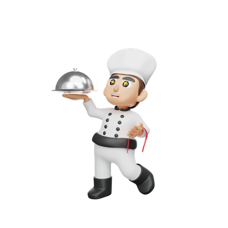 Chef de restaurant servant de la nourriture  3D Illustration