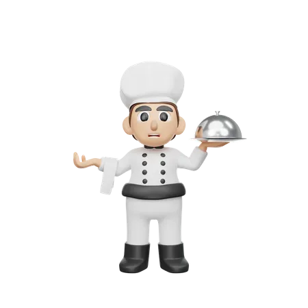 Restaurant Chef Serving Food  3D Illustration