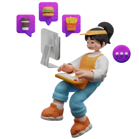 Restaurant Waiter Confirming Online Order  3D Illustration