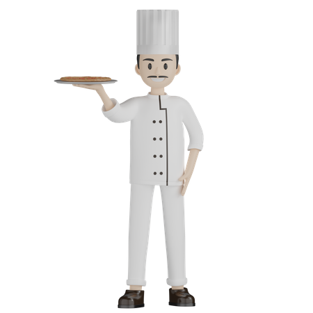 Chef de restaurante con pizza  3D Illustration