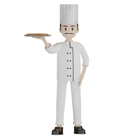 Chef de restaurante con pizza  3D Illustration