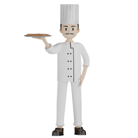 Chef de restaurante segurando pizza  3D Illustration