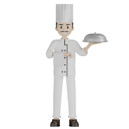 Chef de restaurante servindo comida  3D Illustration