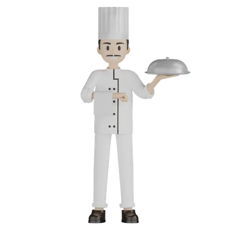 Chef de restaurante servindo comida  3D Illustration