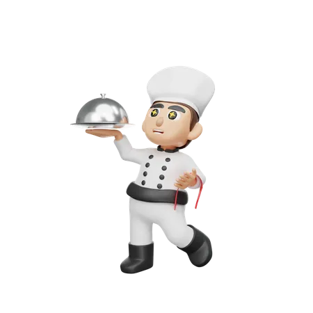 Chef de restaurante servindo comida  3D Illustration