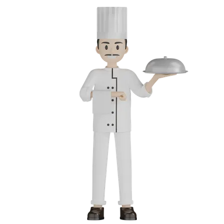 Chef de restaurante sirviendo comida  3D Illustration