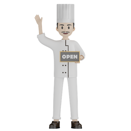 Chef de restaurante con tablero abierto  3D Illustration