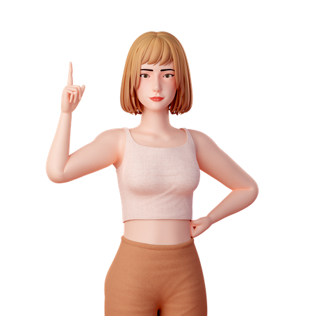 Retrato de niña apuntando hacia arriba con la mano derecha  3D Icon