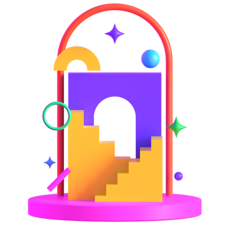 Arco de neon geométrico futurista retrô  3D Icon