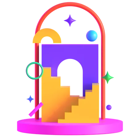 Arco de neon geométrico futurista retrô  3D Icon