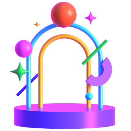 Arco de néon futurista retrô de cores no pódio  3D Icon