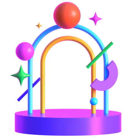 Arco de néon futurista retrô de cores no pódio  3D Icon