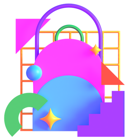 Composição geométrica neon futurista retrô  3D Icon