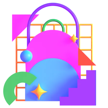 Composição geométrica neon futurista retrô  3D Icon