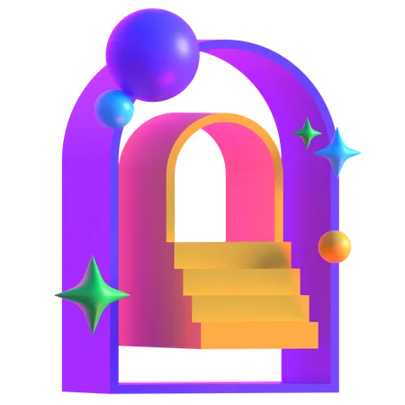 Portal de escada neon futurista retrô  3D Icon