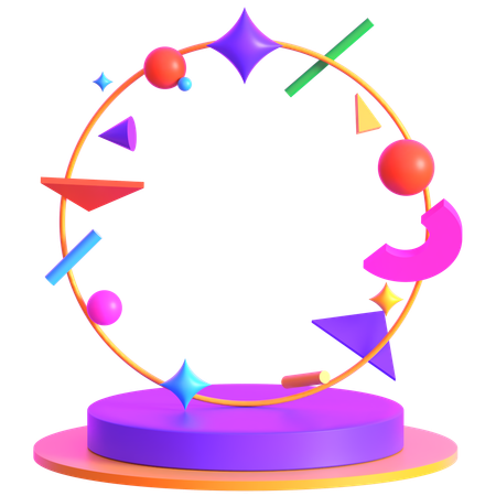 Retro Futuristic Circular Cosmic Halo With Podium  3D Icon