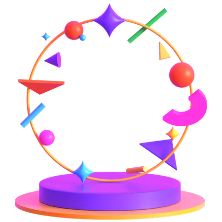 Retro Futuristic Circular Cosmic Halo With Podium  3D Icon