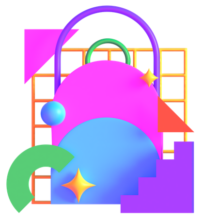 レトロフューチャリスティックネオン幾何学構成  3D Icon