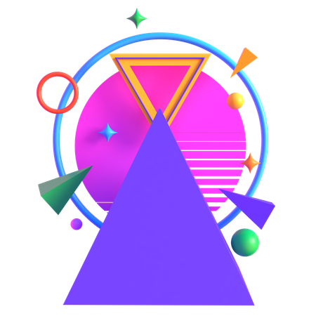 Retro Futuristic Neon Triangle Pyramid  3D Icon