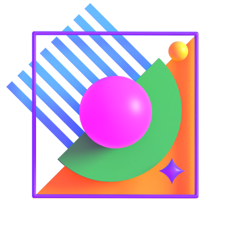 Retro Futuristisches Neon Abstraktes Quadrat  3D Icon