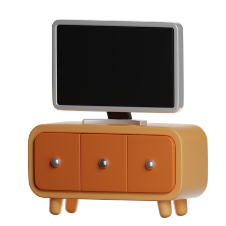 Retro Tv Stand With Flat Screen Monitor  3D Icon