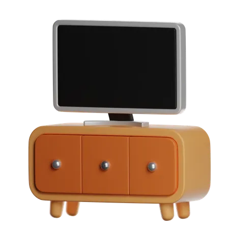Retro Tv Stand With Flat Screen Monitor  3D Icon