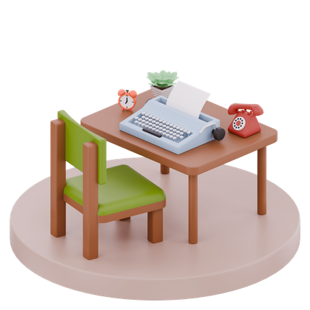 Retro Vintage Workspace  3D Illustration
